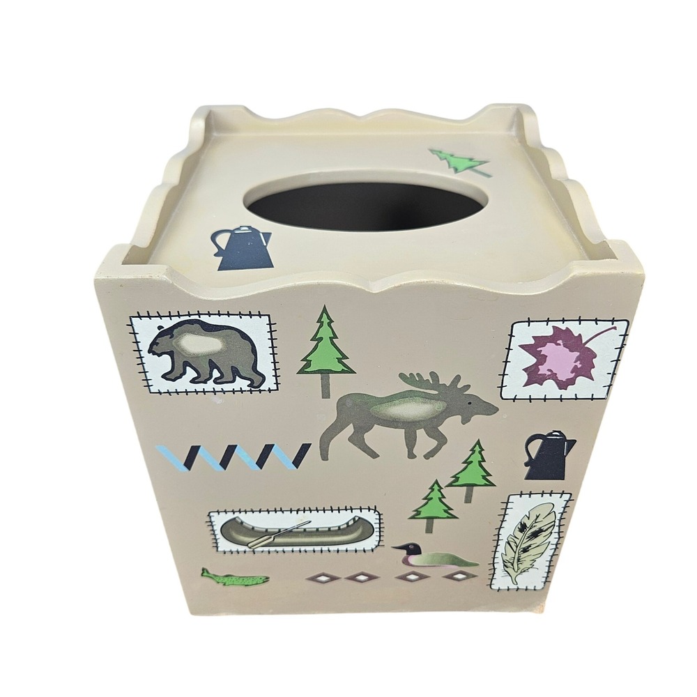 Kohls Mountain Retreat Tissue Cube Box Cover Tan Rustic Lodge Cabin‎ Bear Moose